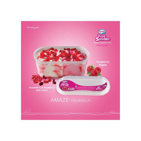 Savoy Double Sundae Strawberry & Vanilla With Raspberry Ripple Ice Cream 1L