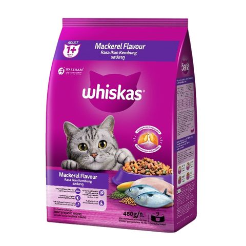 Whiskas Mackerel Adult Dry Cat Food 1 Year 480g