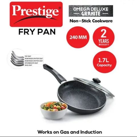 Prestige Omega Deluxe Granite Non Stick Round Base Fry Pan With Glass Lid 1.7L Black 1 Piece