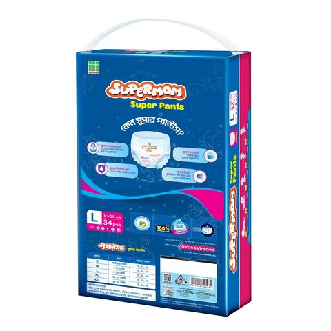 Supermom Baby Pant Diaper Large (8-15) kg Saver Pack 34 Pieces