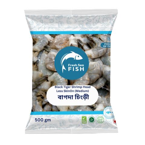 Black Tiger Shrimp Head Less Skin On Medium 26-28pcs 500g