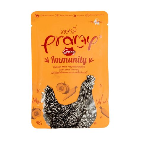 Pramy Immunity Pouch Chicken Meat Topping Pumpkin And Carrot In Gravy For All Cats 70g 