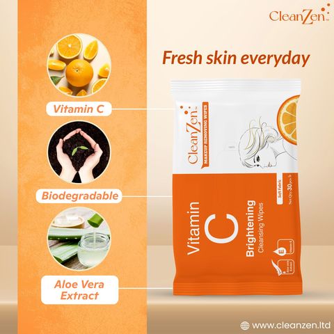 Clean Zen Makeup Removing Wipes Vitamin C Pouch Pack 30 Pieces