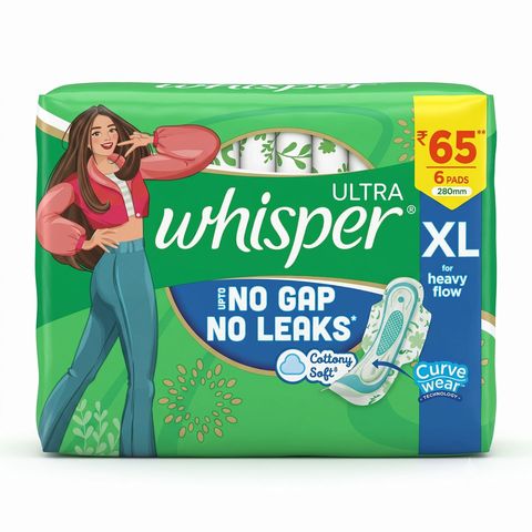 Whisper Sanitary Napkin Ultra For Heavy Flow Xl 6 Pieces