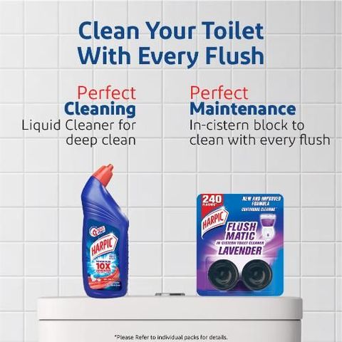 Harpic Flushmatic Lavender In Cistern Toilet Cleaner Blocks (50g x 2)
