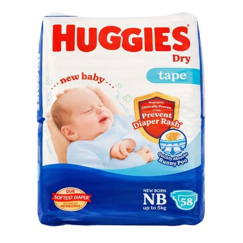 Huggies Dry Baby Diaper Belt Tape New born  Up To 5kg 58pieces