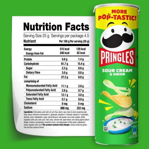 Pringles Sour Cream & Onion Potato Chips 134g