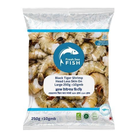 Fresh Sea Fish Black Tiger Shrimp Head Less Skin On Large 250g ±10g