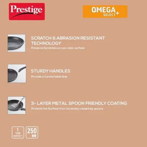 Prestige Omega Select Plus Teflon Non Stick Coated Fry Pan 25cm Black 1 Piece