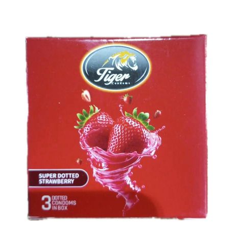 Tiger Strawberry Flavor Dotted Thin Condoms 3 In 1 Packet