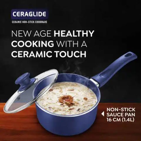 Prestige Ceraglide Ceramic Coating Non-stick Aluminium Cookware Sauce Pan 16cm 1 Piece