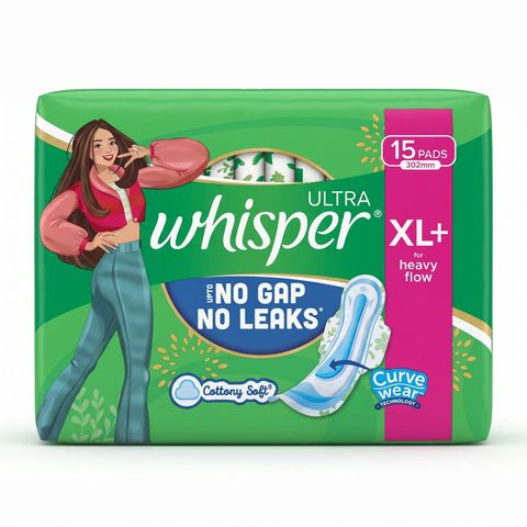 Whisper Sanitary Napkin Ultra For Heavy Flow Xl+ 15 Pieces