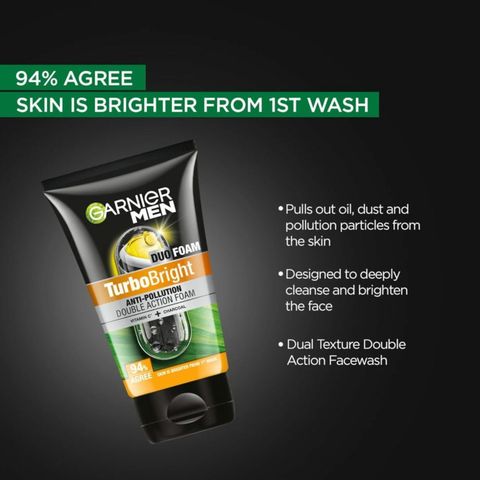 Garnier Men Turbo Bright Double Action Facewash 100g