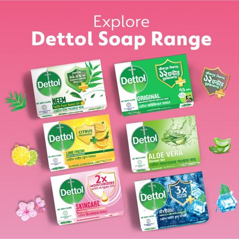 Dettol Bathing Soap Bar Skincare Quad Pack Combo 120g