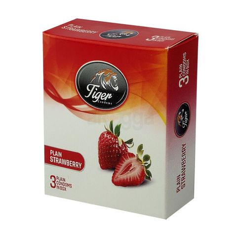 Tiger Strawberry Flavor Dotted Thin Condoms 3 In 1 Packet