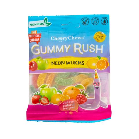 Gummy Rush Neon Worms Chews Packet 90g