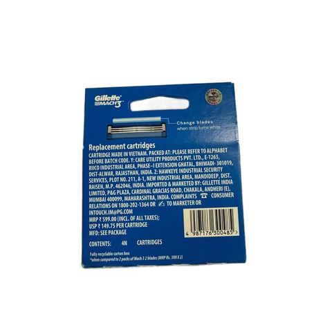 Gillette Mach 3 4 Cartridge 1 Pack