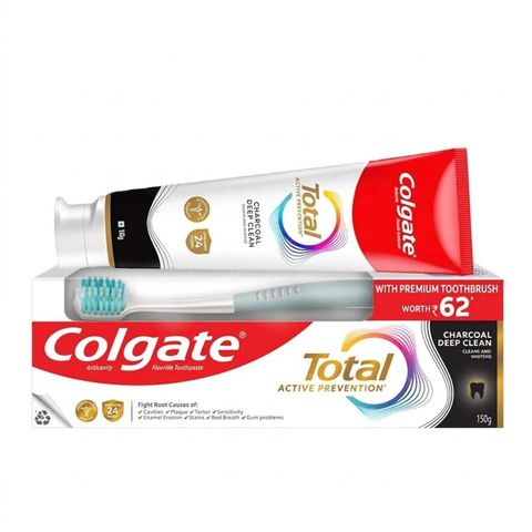 Buy Colgate Total Charcoal Clean Toothpaste 150g & Get Free Toothbrush 1 Piece