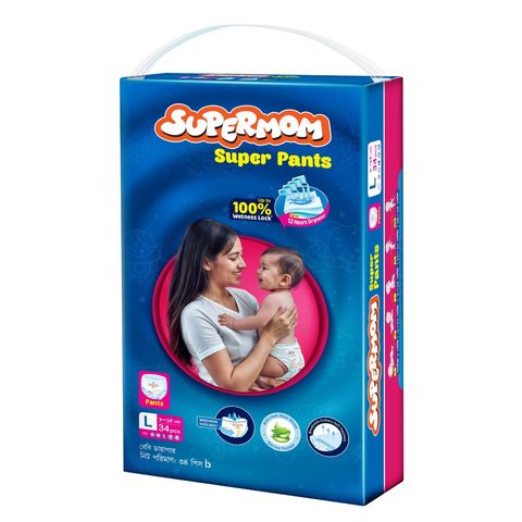 Supermom Baby Pant Diaper Large (8-15) kg Saver Pack 34 Pieces