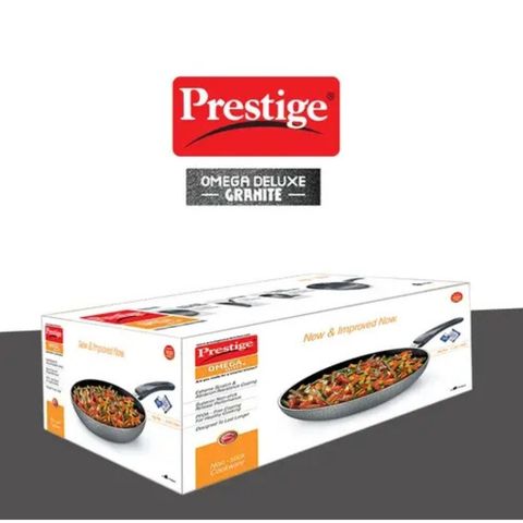 Prestige Omega Deluxe Granite Non Stick Round Base Fry Pan With Glass Lid 1.7L Black 1 Piece