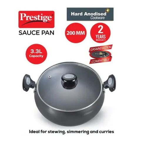 Prestige Hard Anodised Plus Gas And Induction Compatible Sauce Pan With Glass Lid Black 20cm 1 Piece