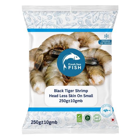 Fresh Sea Fish Black Tiger Shrimp Head Less Skin On Small 250g ±10g