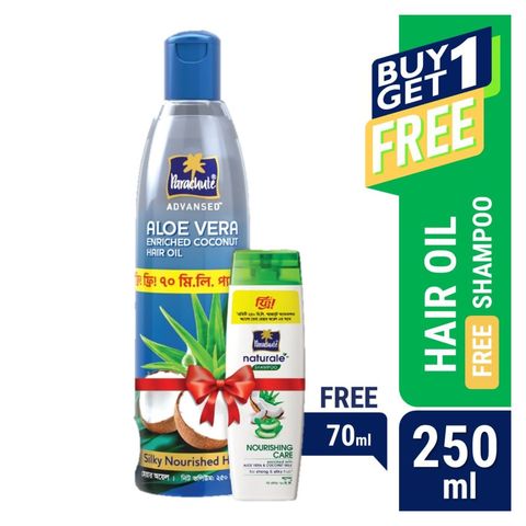 Buy Parachute Hair Oil Advanced Aloe Vera Enriched Coconut 250ml & Get Free Parachute Natural Shampoo 70ml