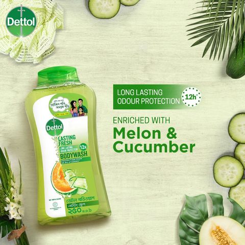 Buy 1 Dettol Lasting Fresh Bodywash Melon & Cucumber Fragrance 250ml & Get Free Loofah 1 Piece