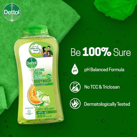 Buy 1 Dettol Lasting Fresh Bodywash Melon & Cucumber Fragrance 250ml & Get Free Loofah 1 Piece