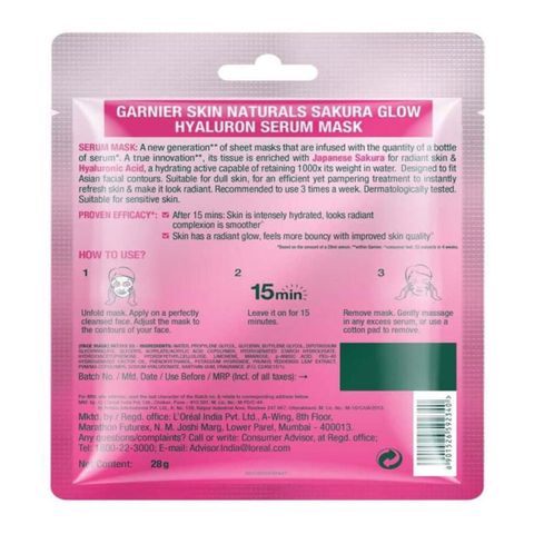 Garnier Sakura White Glow Serum Mask 28g