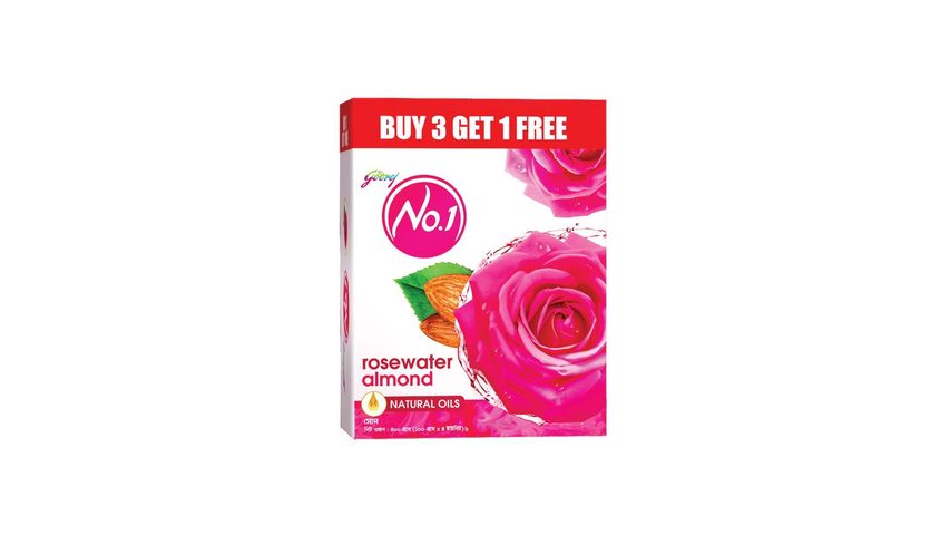 (Buy 3 & Get 1 Free) Godrej No.1 Rose Soap 100g