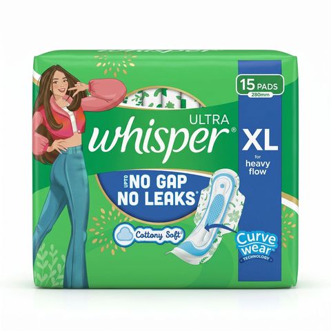 Whisper Sanitary Napkin Ultra For Heavy Flow Xl 15 Pieces
