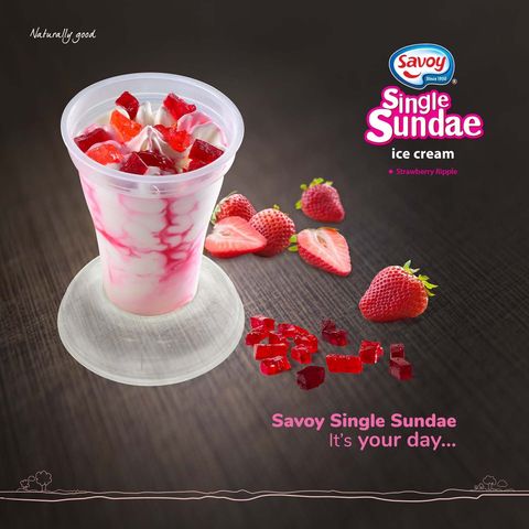 Savoy Single Sundae Strawberry Ripple Ice Cream 100ml