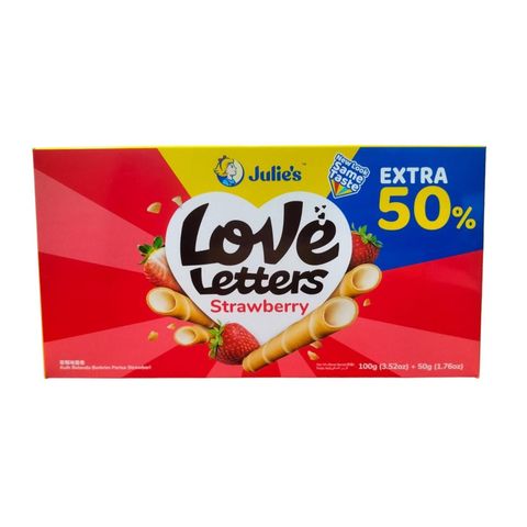 Julie's Love Letters Strawberry Flavoured Cream Wafer 100g