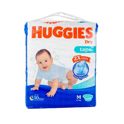 Huggies Dry Baby Diaper Belt Tape M (6-11kg) 60 Pieces