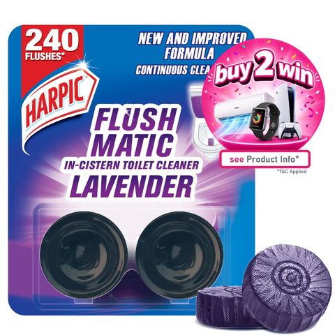 Harpic Flushmatic Lavender In Cistern Toilet Cleaner Blocks (50g x 2)