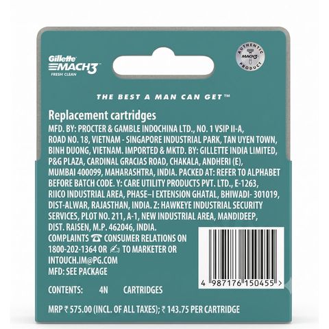Gillette Mach3 Fresh Clean Cartridges 4 Pieces
