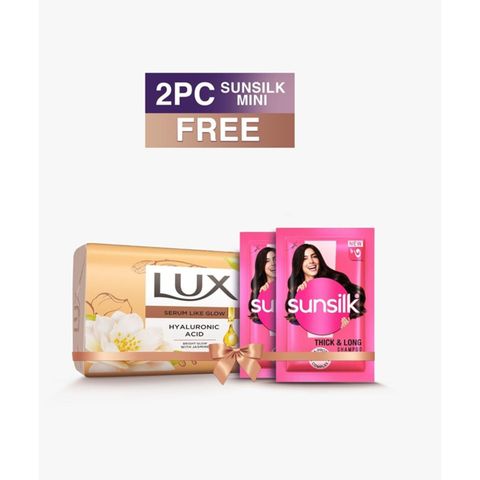 Buy Lux Soap Bar Bright Glow 90g & Get Free Sunsilk Shampoo Sachets