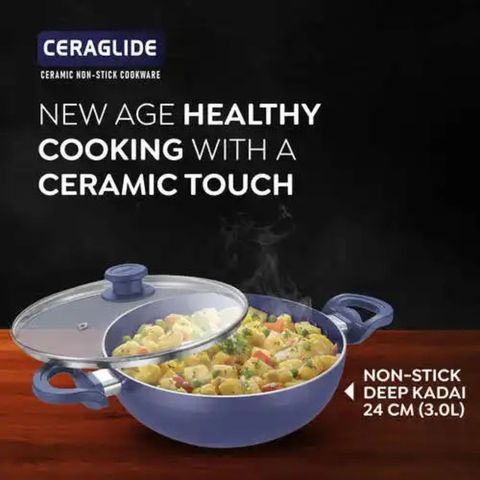 Prestige Ceraglide Ceramic Coating Non Stick Aluminium Cookware Deep Kadai 3L 1 Piece