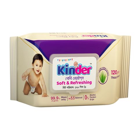 Kinder Wet Wipes Pouch Pack 120 Pieces