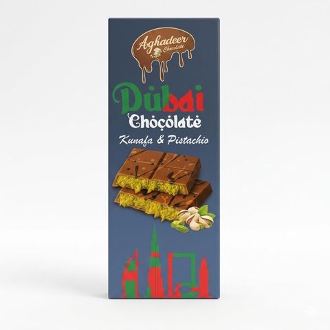 Aghadeer Dubai Pistachios and Kunafa Chocolate Bar 100g