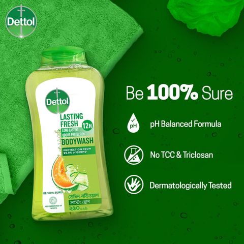 (Buy & Get Loofah Free) Dettol Lasting Fresh Antibacterial Body Wash Melon & Cucumber Fragrance 250ml