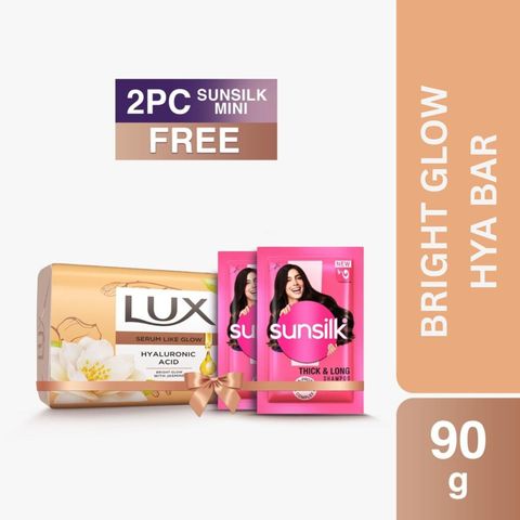 Buy Lux Soap Bar Bright Glow 90g & Get Free Sunsilk Shampoo Sachets