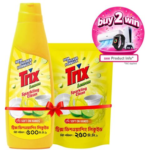 Buy Trix Lemon Dishwashing Liquid Bottle 500ml & Get Free Trix Lemon Dishwashing Liquid Refill 250ml