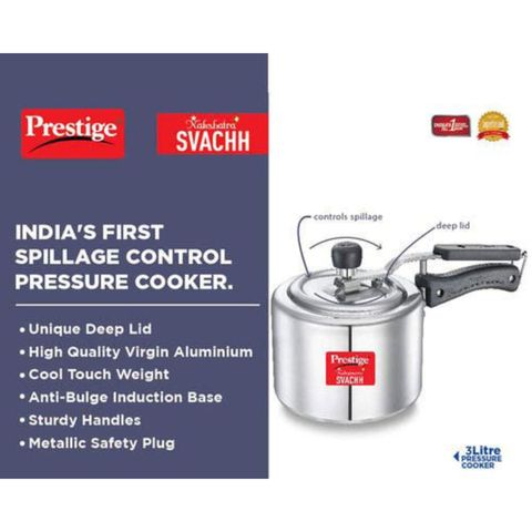 Prestige Nakshatra Plus Svachh Aluminium Spillage Control Pressure Cooker 5L Silver 1 Piece