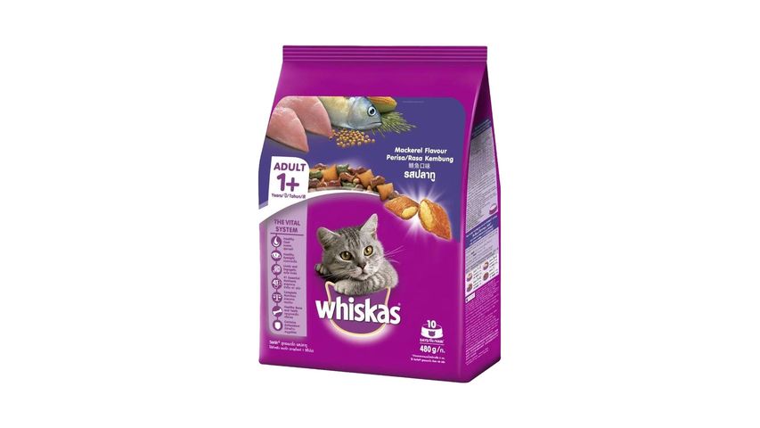 Whiskas Mackerel Adult Dry Cat Food 1 Year 480g