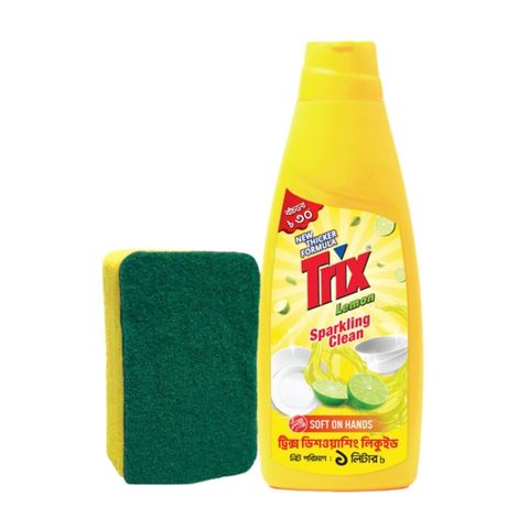Trix Dishwashing Liquid Bottle Lemon Fragrance  Free Scrubber 1L