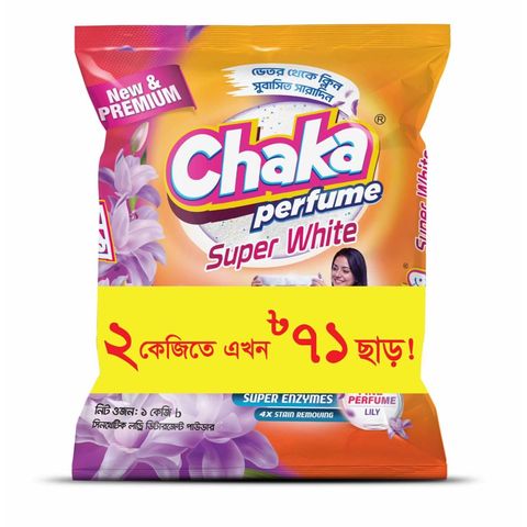 (Buy 2 kg & Get 71 Tk Off) Chaka Perfume Super White Premium Detergent Powder 1 kg
