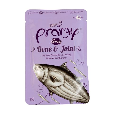Pramy Bone & Joint Pouch Tuna Meat Topping Shirasu In Gravy For All Cats 70g 
