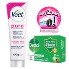 Buy Veet Pure Hair Removal Cream Normal Skin Aloe Vera & Rose Smooth Skin in Minutes 100g & Get Free Dettol Original Soap 75g